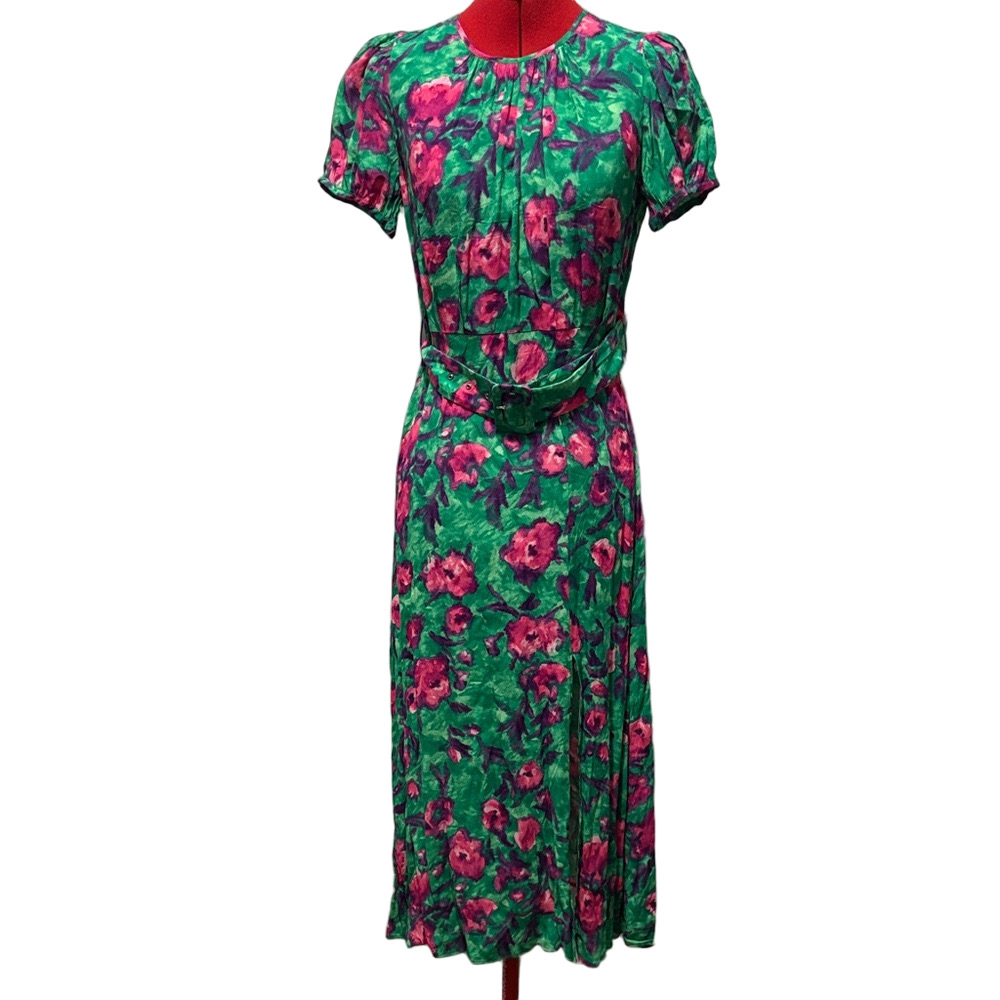 Zara Green and Pink Floral Midi Dress